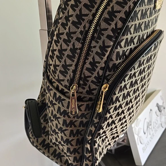 Michael Kors Jacquard Backpack Black/Tan - Picture 4 of 17